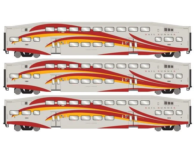 Athearn RTR 28593 N Scale Bombardier Coach Car New Mexico Railrunner NMRX 3 Pack 1 Athearn RTR 28593 N Scale Bombardier Coach Car New Mexico Railrunner NMRX 3 Pack