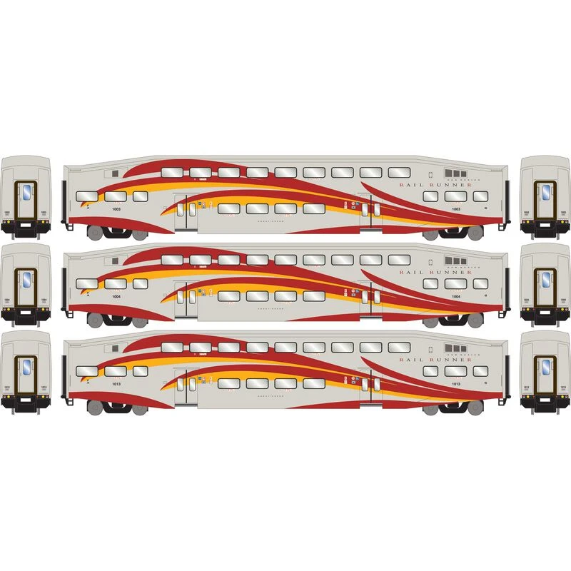 Athearn RTR 28593 N Scale Bombardier Coach Car New Mexico Railrunner NMRX 3 Pack 2 Athearn RTR 28593 N Scale Bombardier Coach Car New Mexico Railrunner NMRX 3 Pack - Image 2