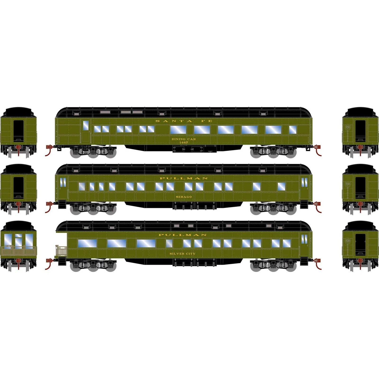 Athearn RTR 88232 HO Scale Heavyweight Passenger 3 Car Set Santa Fe ATSF 2 Athearn RTR 88232 HO Scale Heavyweight Passenger 3 Car Set Santa Fe ATSF - Image 2