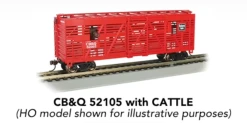 Bachmann 19751 N Scale 40' Annimated Stock Car Burlington CB&Q With Cattle