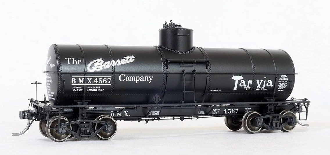 Tangent Scale Models 19067 GA 1917-design 10000 Gal Tank Car “Barrett Tarvia 1938+” BMX #s Varies 1 Tangent Scale Models 19067 GA 1917-design 10000 Gal Tank Car “Barrett Tarvia 1938+” BMX #s Varies